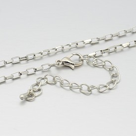 Iron Box Chain Necklace Making, with Alloy Lobster Claw Clasps and Iron End Chains, 29.5 inch