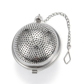 Infusor de té de forma redonda, con cadena y gancho, té suelto 304 colador de bolas de té de malla de acero inoxidable