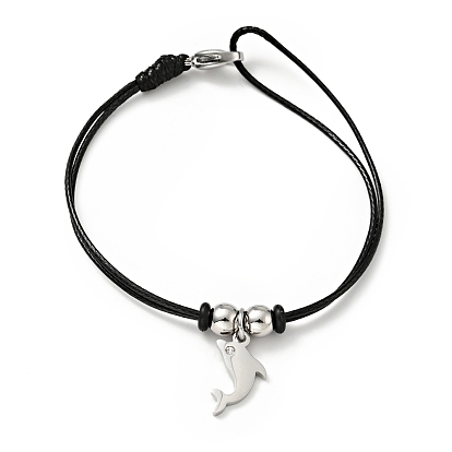 304 pulsera con dije de delfín de acero inoxidable con cordón encerado para mujer