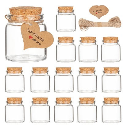 Säulenglasflasche, mit Korkstopfen, Ich wünsche eine Flasche, Juteschnur, Geschenkanhänger aus Papier