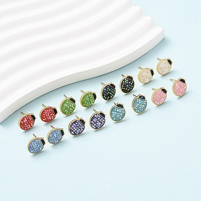 Серьги-гвоздики с божьими коровками из латуни и эмали, с ракушками и булавками из стерлингового серебра, долговечный, без кадмия, без никеля и без свинца
