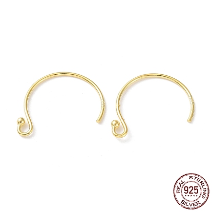 Rhodium Plated 925 Sterling Silver Earring Hooks, Circle Ball End Ear Wire, with S925 Stamp