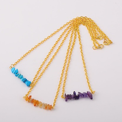 Natural Gemstone Pendant Necklaces, with Iron Cable Chains and Brass Lobster Claw Clasps, 16 inch
