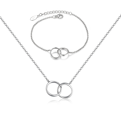 Sterling Silver Ring Link Bracelets & Pendant Necklaces Sets