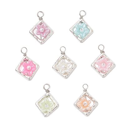 Абс пластмассовые жемчужные подвески, ромб с цветком, с медной проволокой и сплавом