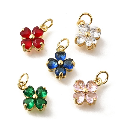 Латунные микро проложить кубического циркония подвески, Четыре листа клевера, с целью перехода в кольце, долговечный, реальный 18 k позолоченный, без кадмия и без свинца, стойки покрытие