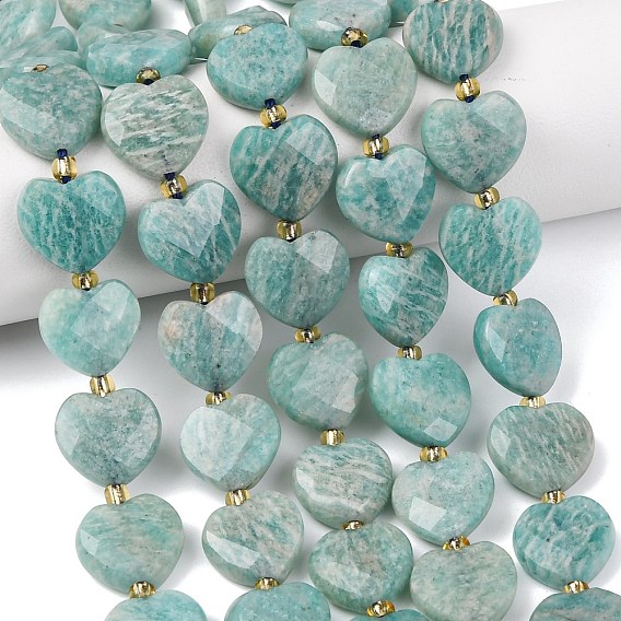Природных амазонит бисер нитей, сердце, граненые, с бисером