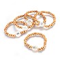 Wood Beads Kids Stretch Bracelets, with Freshwater Shell Beads