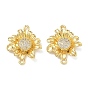 Brass Micro Pave Clear Cubic Zirconia Connector Charms, Sunflower Links, Real 18K Gold Plated