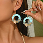 Alloy Enamel Dangle Earrings, Ring with Starfish, Resin & Rhinestone Dangle Earrings for Women, Golden