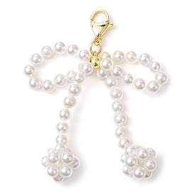 Bowknot Shell Pearl Beaded Pendant Decoration, 304 Stainless Steel Lobster Claw Clasps Charms for Bag Ornaments