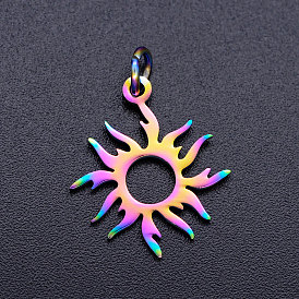 Placage ionique (ip) 304 pendentifs éclipse solaire en acier inoxydable, avec des anneaux de saut, soleil