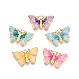 Rack Plating Alloy Enamel Pendants, Cadmium Free & Nickel Free & Lead Free, Light Gold, Butterfly Charm