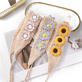 Flower Headwrap, Boho Daisy Crochet Headband, Triangle Headscarf Knitted Bandana Hair Accessories, For Women Girls