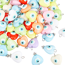 50шт. подвески из смолы от сглаза, подвески-сердечки с латунными петлями, разноцветные