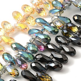 Electroplate Glass Beads Strands, Half Plated, Faceted, Teardrop