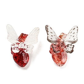 Transparent Resin Pendants, Butterfly Red Heart Charms with Golden Plated Iron Loops