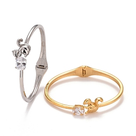 Crystal Rhinestone Squirrel Cuff Bangle, Hinged Open Bangle for Women, Ion Plating(IP)
