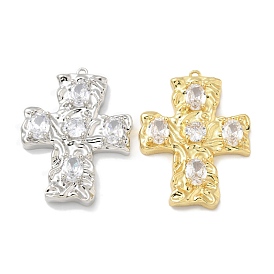 Rack Plating Brass Micro Pave Cubic Zirconia Pendants, Long-Lasting Plated, Lead Free & Cadmium Free, Cross Charms