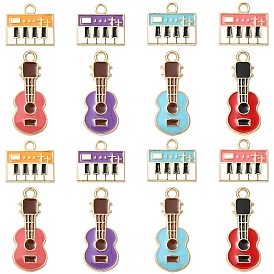 20Pcs 2 Styles Eco-Friendly Zinc Alloy Pendants, with Enamel, Cadmium Free & Nickel Free & Lead Free, Guitar/Piano Shape, Light Gold
