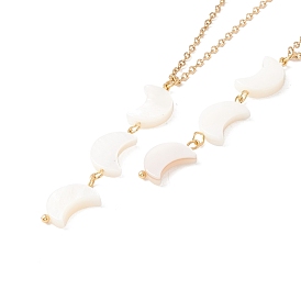 Natural Shell Crescent Moon Pendant Necklace with 304 Stainless Steel Chains for Women