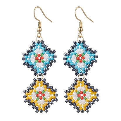 Болтающие серьги из стекла, с 304 швензами из нержавеющей стали, ромб