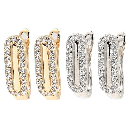 Brass Micro Pave Cubic Zirconia Hoop Earrings, Hollow Oval