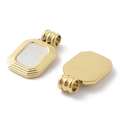 Natural Shell Pendants, with Ion Plating(IP) 304 Stainless Steel Findings, Rectangle