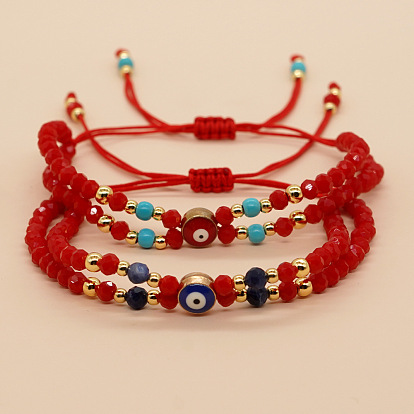 Браслеты из многослойных плетеных бусин ручной работы из стеклянных бусин-ронделей, эмалевые украшения от сглаза для мужчин и женщин