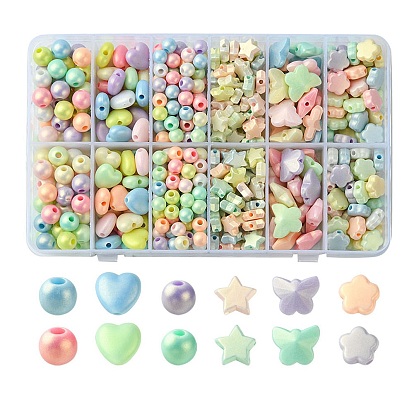 Spray Painted Frosted Opaque Acrylic Beads Sets, Mixed Shapes
