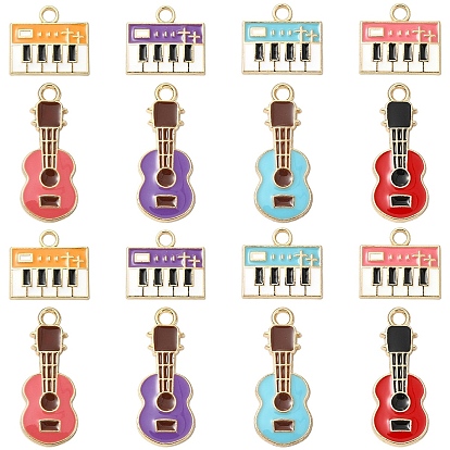 20Pcs 2 Styles Eco-Friendly Zinc Alloy Pendants, with Enamel, Cadmium Free & Nickel Free & Lead Free, Guitar/Piano Shape, Light Gold
