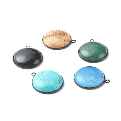 Pendentifs en pierres précieuses naturelles et synthétiques faits à la main, avec canon de fusil 304 réglages en acier inoxydable, demi-tour