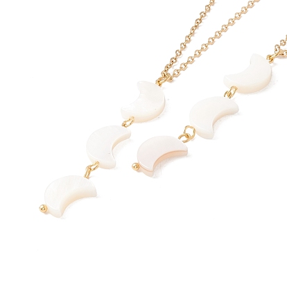 Natural Shell Crescent Moon Pendant Necklace with 304 Stainless Steel Chains for Women