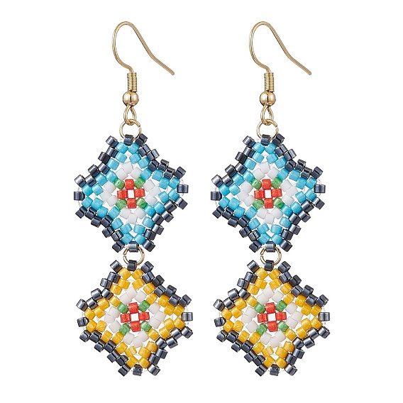 Болтающие серьги из стекла, с 304 швензами из нержавеющей стали, ромб