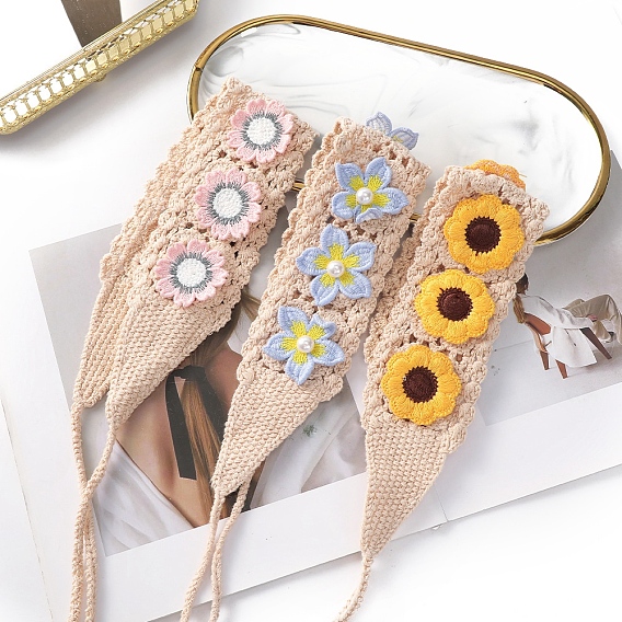 Blumen-Kopftuch, Boho Gänseblümchen Häkelstirnband, Dreieckiges Kopftuch, gestricktes Bandana-Haarzubehör, für weibliche Mädchen