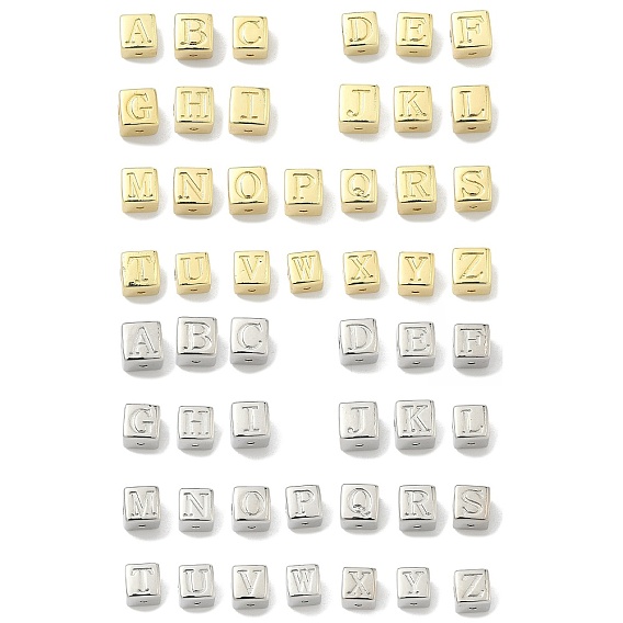 Латунные бусины, без кадмия и без свинца, долговечный, стойки покрытие, куб с письмом