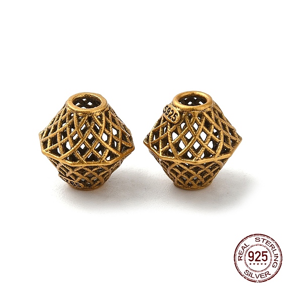 925 Sterling Silver Beads, Hollow Bicone, with S925 Stamp