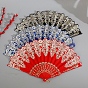 Из пластика с тканевым складным вентилятором, винтажный веер с золотыми марками, для вечеринки свадебное танцевальное украшение