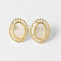 Brass Pave Clear Cubic Zirconia Stud Earrings, Oval, with Natural Shell