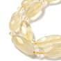 Natural Lemon Quartz Beads Strands, with Seed Beads, Faceted, Oval