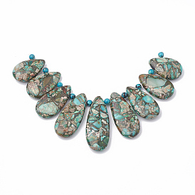 Synthetic Gemstone Beads Strands, Dyed, Gold Line Turquoise and Regalite, Graduated Fan Pendants, Focal Beads, Drop