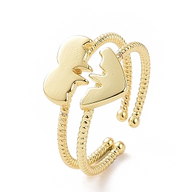 2Pcs 2 Style Brass Melting Heart Matching Couple Rings Set, Open Cuff Rings for Women
