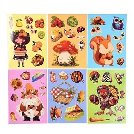 6Pcs Thanksgiving Day Cartoon Paper Self-Adhesive Picture Stickers, for Water Bottles, Laptop, Luggage, Cup, Computer, Mobile Phone, Skateboard, Guitar Stickers Decor