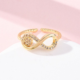 Латунные кольца-манжеты с микропаве и прозрачным цирконием для женщин, бесконечность, стойки покрытие, без кадмия и без свинца, долговечный