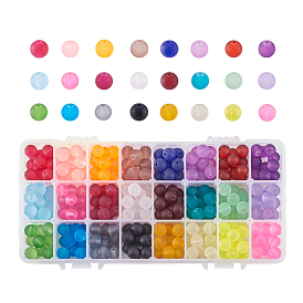 24colors Transparent Glass Beads, Frosted, Round