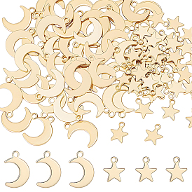 100шт. 2 стильный набор подвесок из нержавеющей стали, звезда и луна