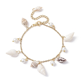 Natural Spiral Shell & Glass Pearl Charm Bracelets