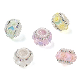 Acryl-, Harz-, Strass- und Eisenperlen, Rondelle mit Rosenblüte, abs mit Imitationsperle