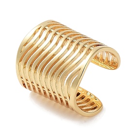 Hollow Ripple Rack Plating Brass Open Cuff Rings, Long-Lasting Plated, Cadmium Free & Lead Free