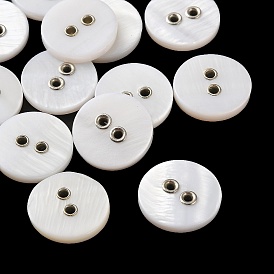 Natural Shell Buttons, 2-Hole Alloy Eyelet Flat Round Buttons